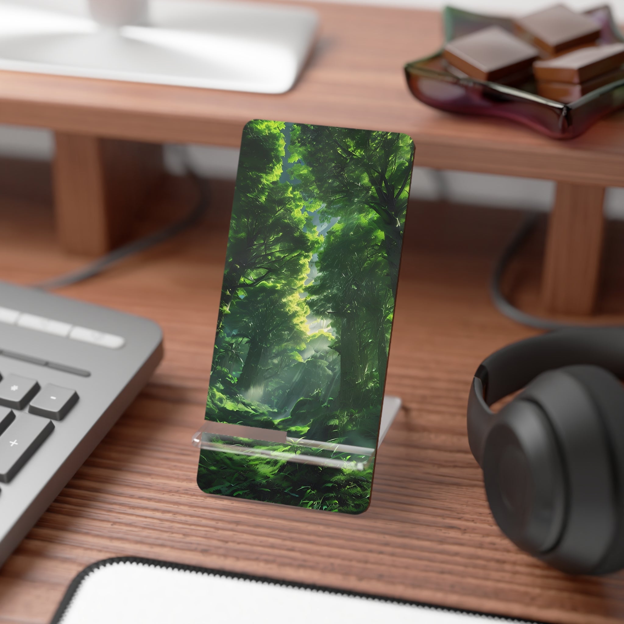 Forest-Themed Mobile Display Stand, Phone Holder, Desk Organizer, Eco-Friendly Gift, Nature Decor, Perfect for Home & Office