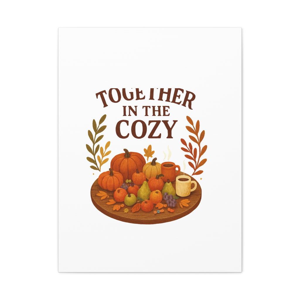 Fall Harvest Cozy Canvas Wall Art – "In The Cozy" Pumpkin & Coffee Autumn Decor