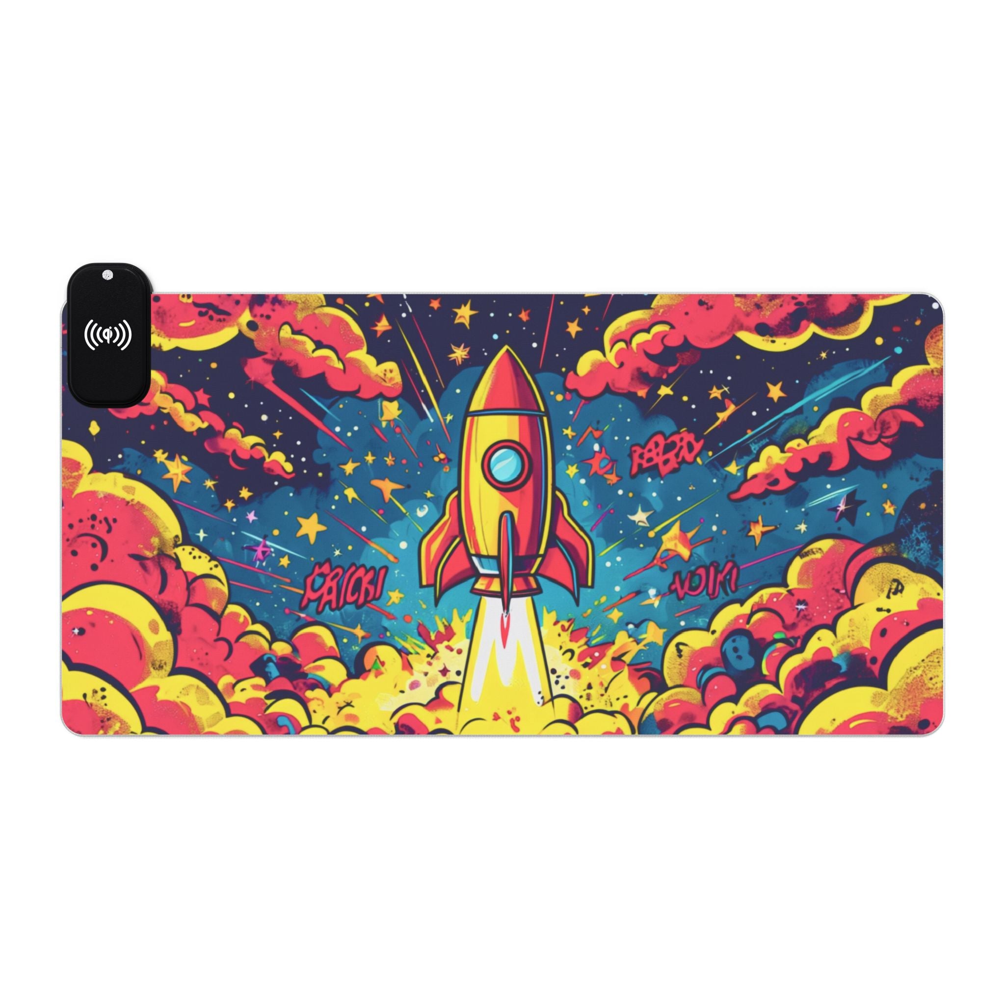 LED Gaming Mouse Pad with Wireless Charging - Rocket Launch Design