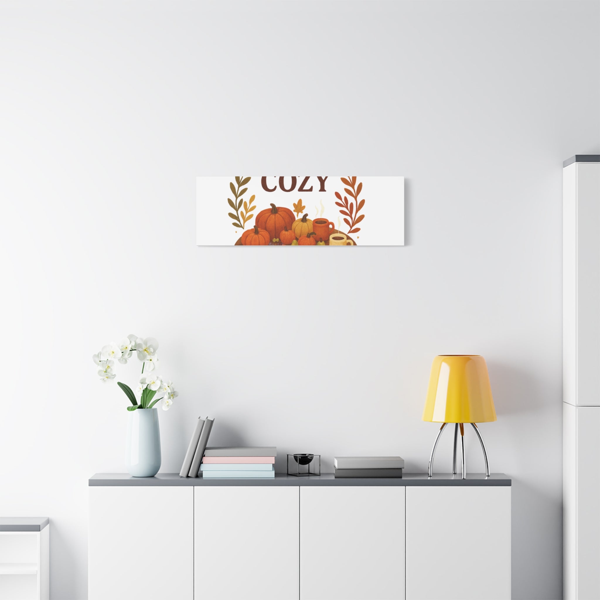 Fall Harvest Cozy Canvas Wall Art – "In The Cozy" Pumpkin & Coffee Autumn Decor