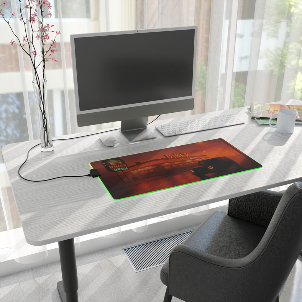 Retro Diner RGB Gaming Mouse Pad Neon LED Desk Mat Arcade Aesthetic Setup Gamer Gift Large Mousepad for Office and Desk Decor