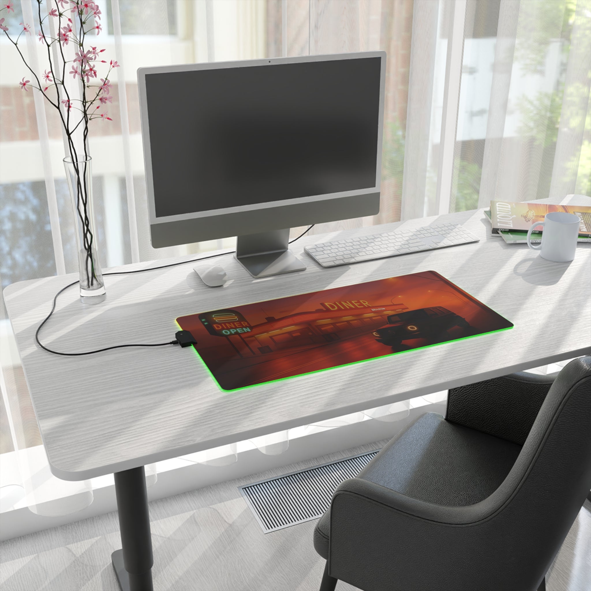 Retro Diner RGB Gaming Mouse Pad Neon LED Desk Mat Arcade Aesthetic Setup Gamer Gift Large Mousepad for Office and Desk Decor