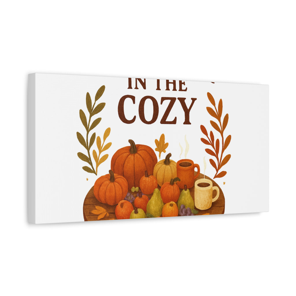 Fall Harvest Cozy Canvas Wall Art – "In The Cozy" Pumpkin & Coffee Autumn Decor