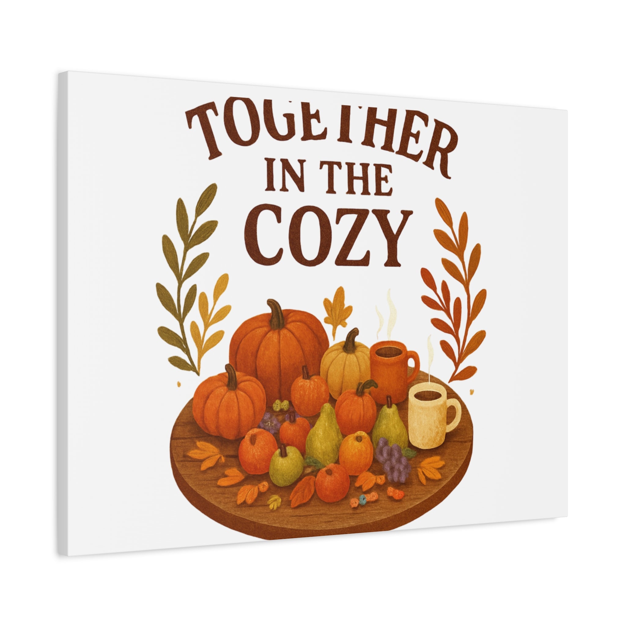 Fall Harvest Cozy Canvas Wall Art – "In The Cozy" Pumpkin & Coffee Autumn Decor