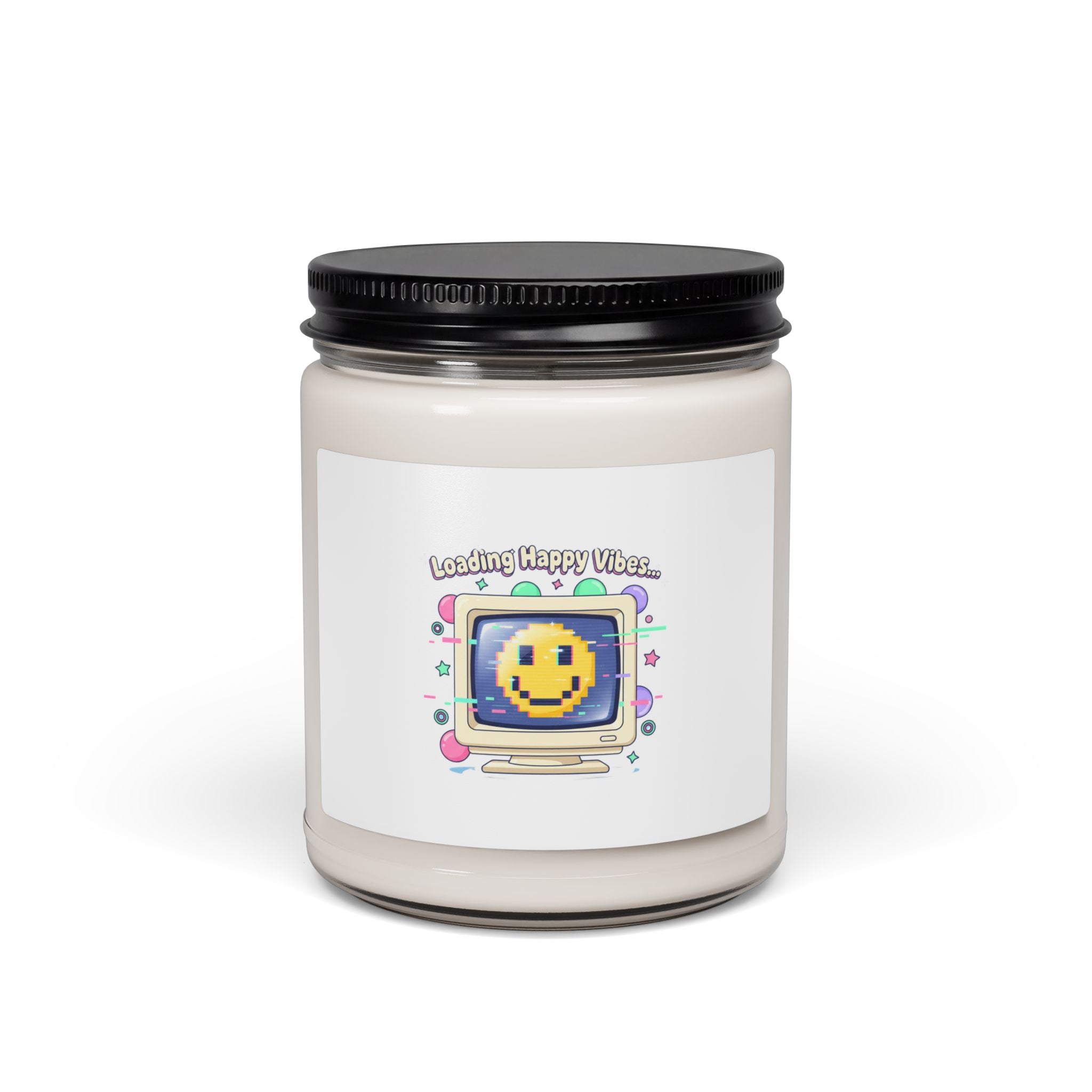 Loading Happy Vibes Pixel Art Candle, Soy Jar | Y2K Retro Tech Nostalgia