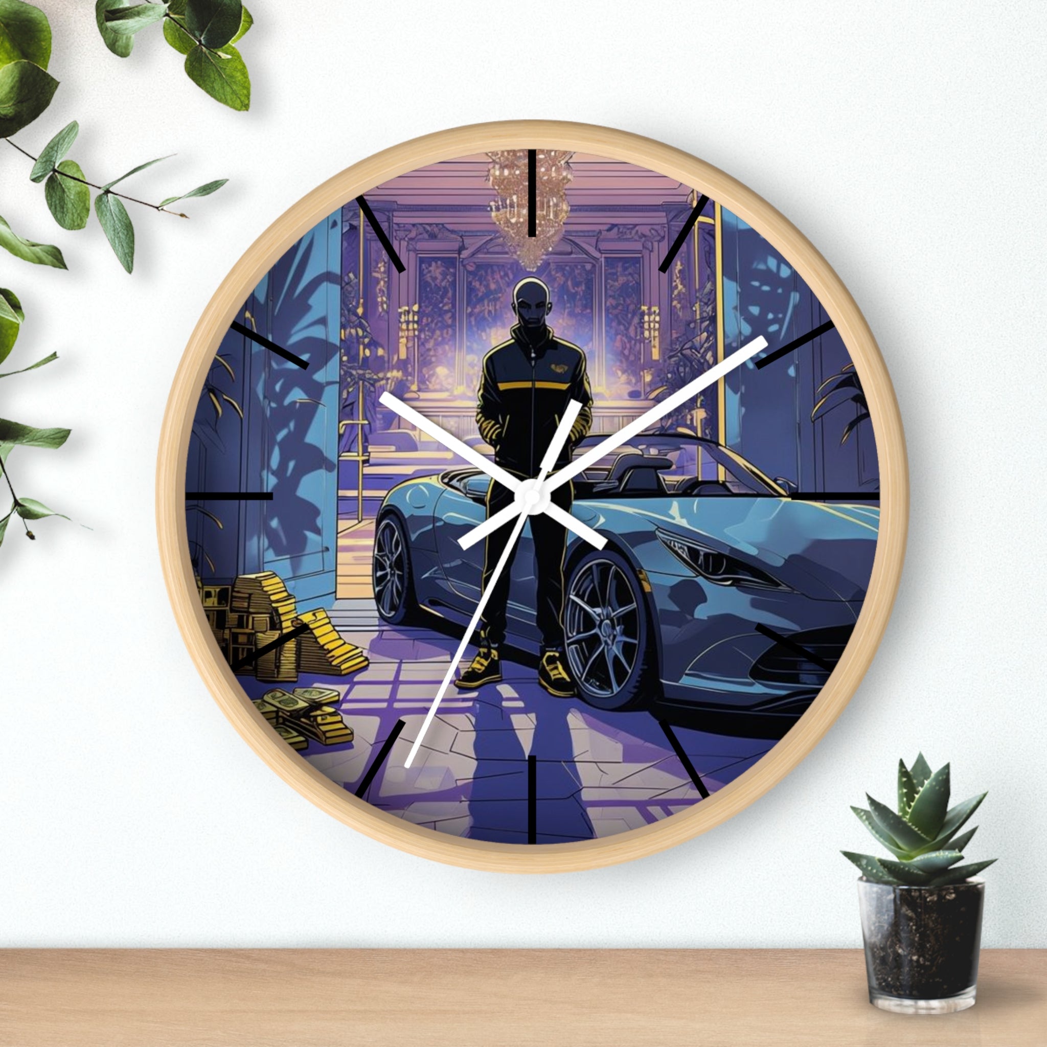 Luxury Sports Car Wall Clock — Modern Gangster Mansion Scene