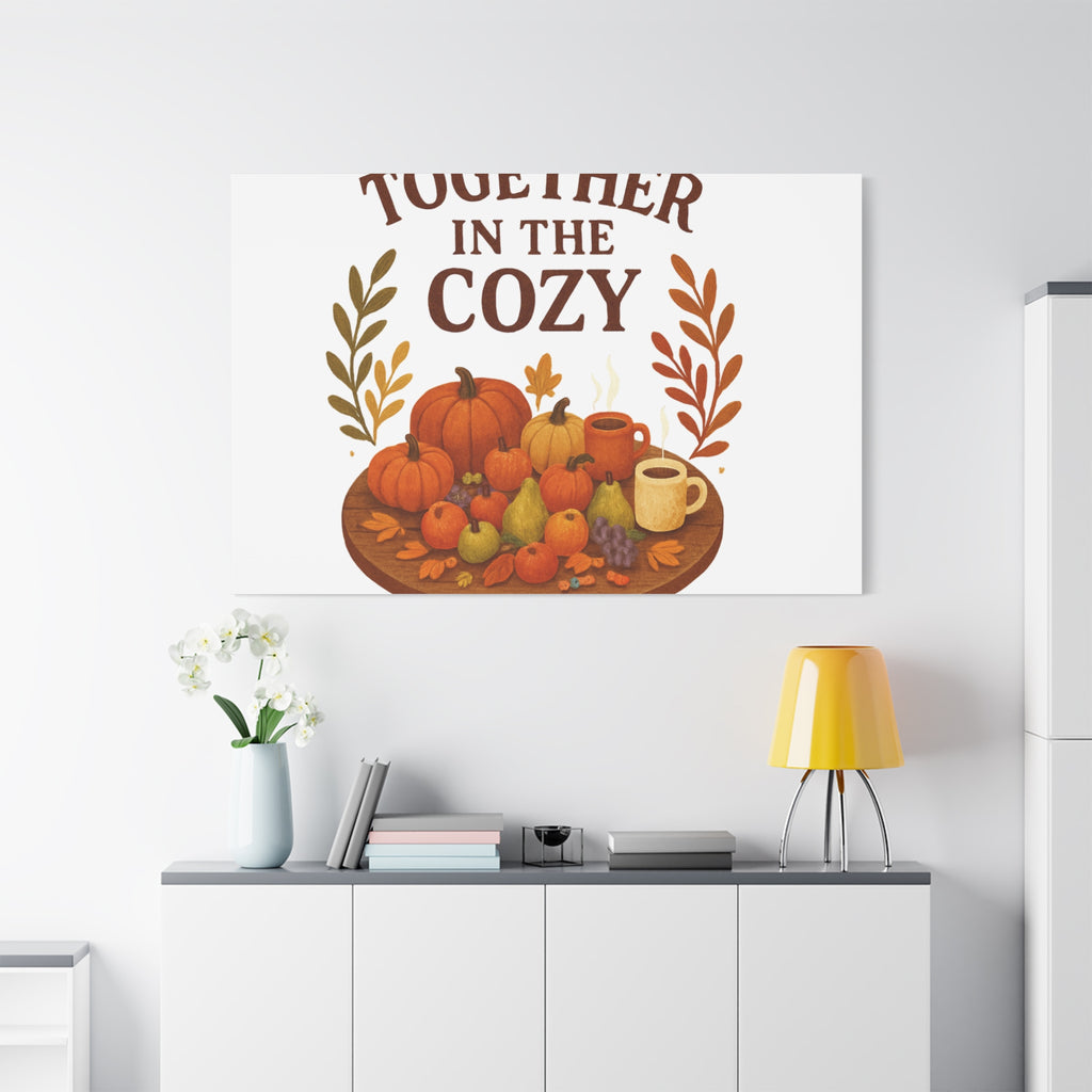 Fall Harvest Cozy Canvas Wall Art – "In The Cozy" Pumpkin & Coffee Autumn Decor