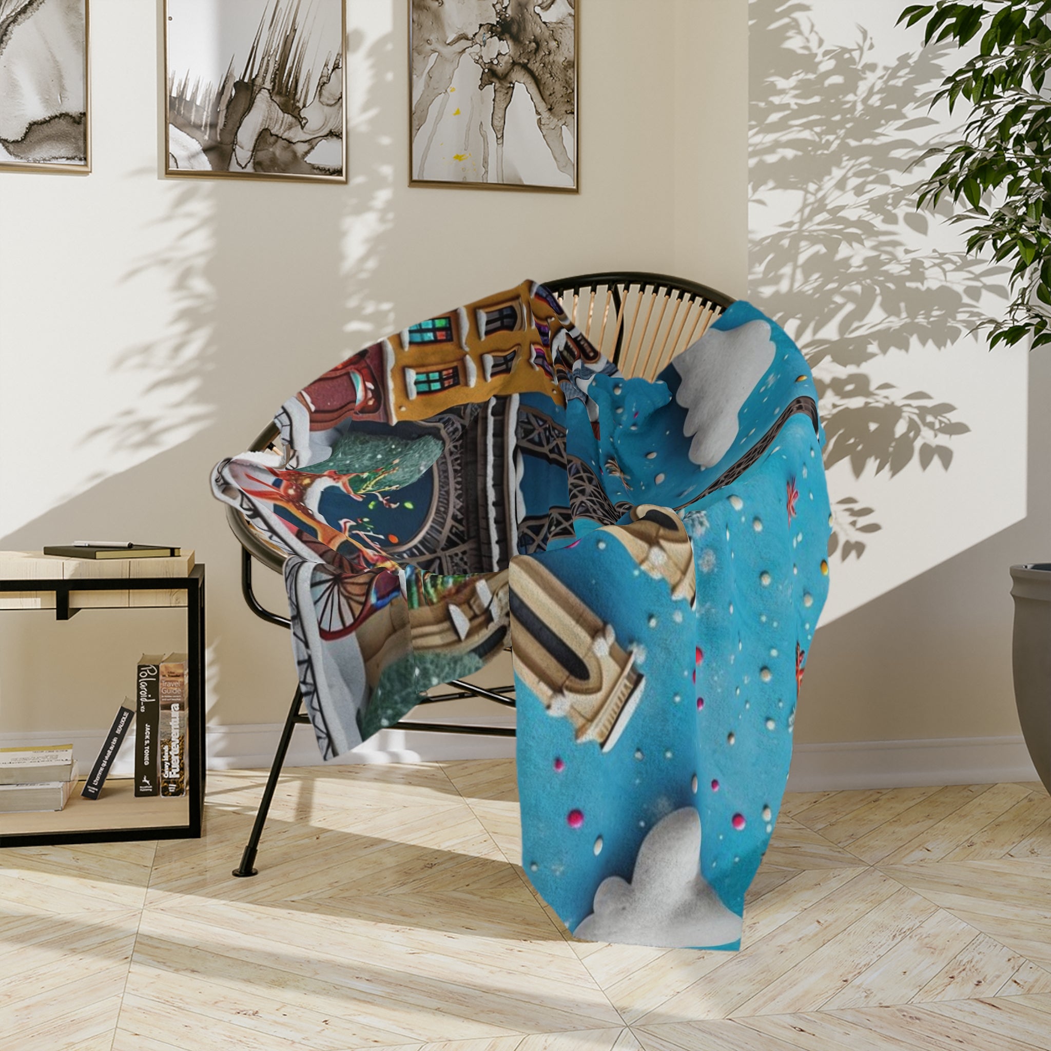 Christmas Paris Holiday Blanket — Eiffel Tower & Notre-Dame Winter Scene Velveteen Throw