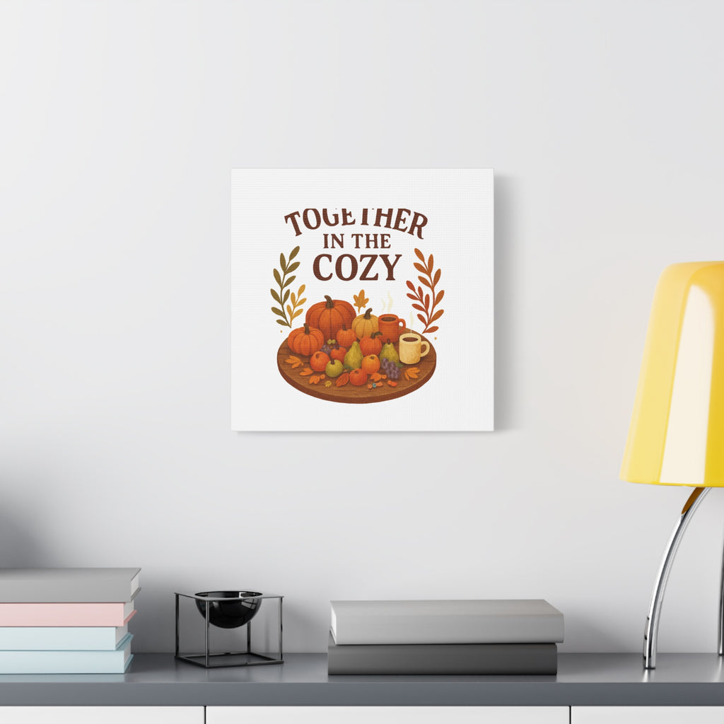 Fall Harvest Cozy Canvas Wall Art – "In The Cozy" Pumpkin & Coffee Autumn Decor