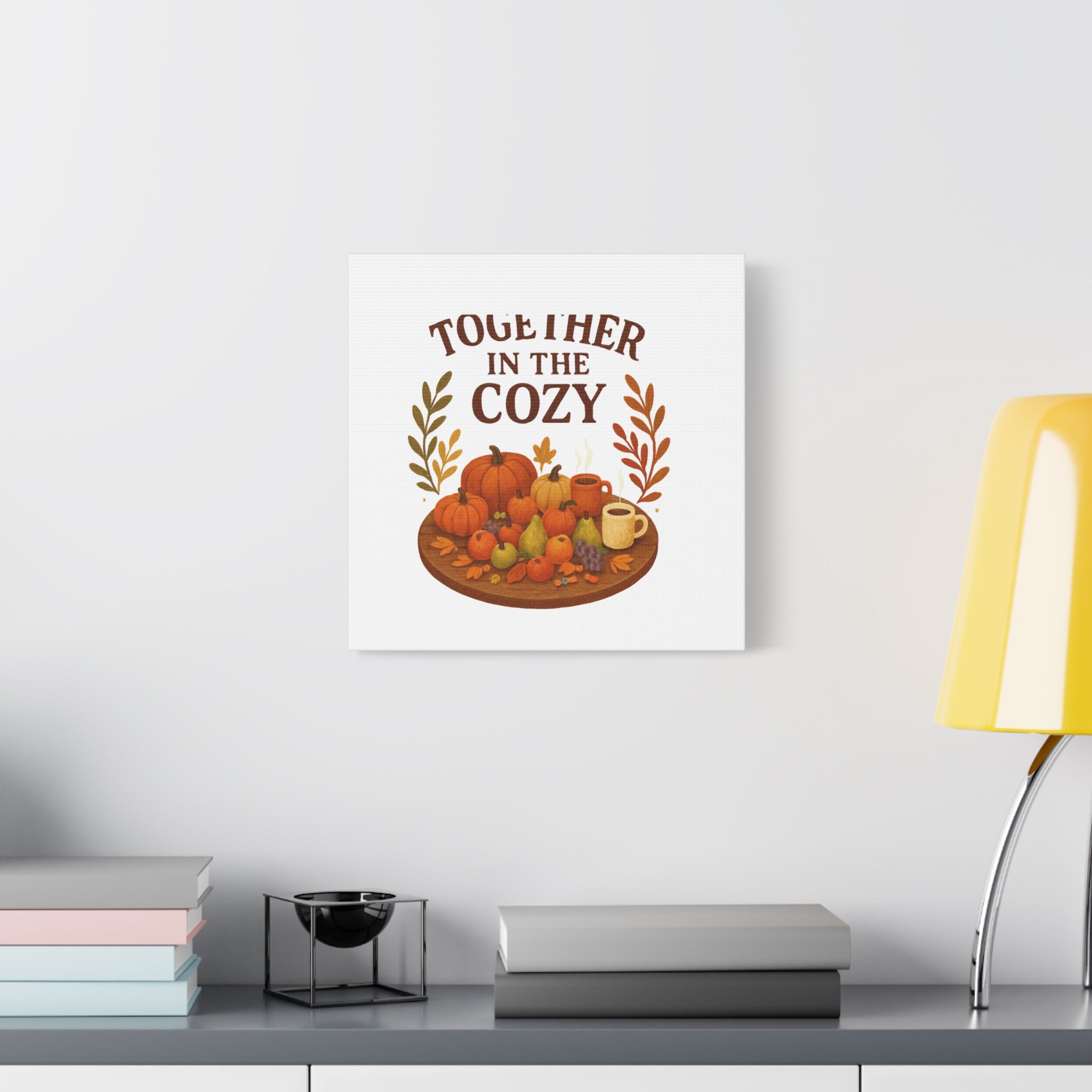 Fall Harvest Cozy Canvas Wall Art – "In The Cozy" Pumpkin & Coffee Autumn Decor