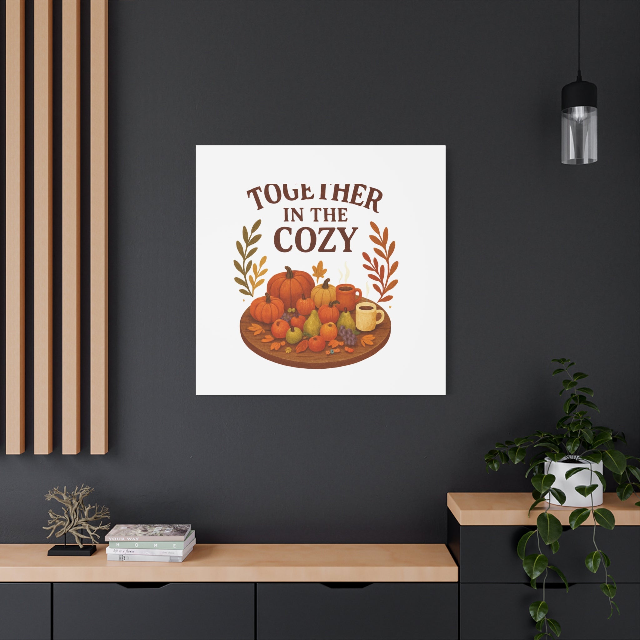 Fall Harvest Cozy Canvas Wall Art – "In The Cozy" Pumpkin & Coffee Autumn Decor