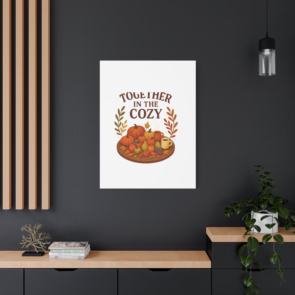 Fall Harvest Cozy Canvas Wall Art – "In The Cozy" Pumpkin & Coffee Autumn Decor