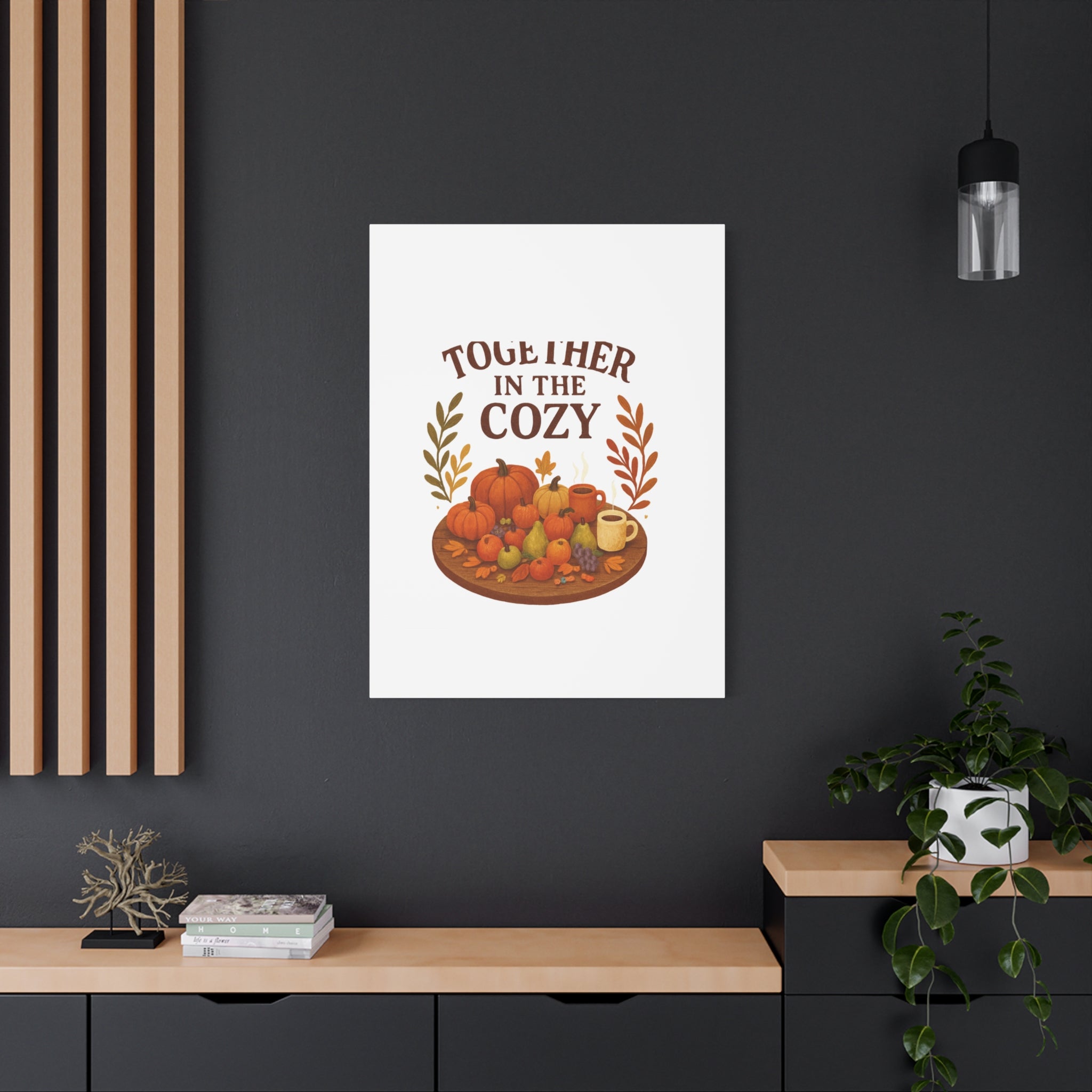 Fall Harvest Cozy Canvas Wall Art – "In The Cozy" Pumpkin & Coffee Autumn Decor