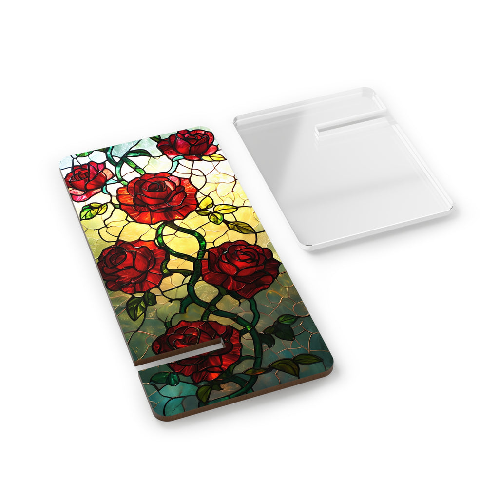 Stained Glass Rose Mobile Stand | Desk Accessory, Phone Holder, Gift for Her, Home Decor, Office Supplies, Floral Design
