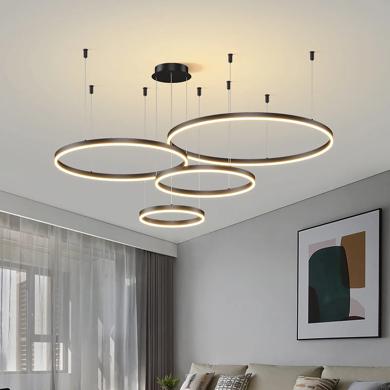Elegant Modern LED Circular Ring Chandelier for Living Room, Bedroom, and Dining Room - Dimmable Lighting Decor