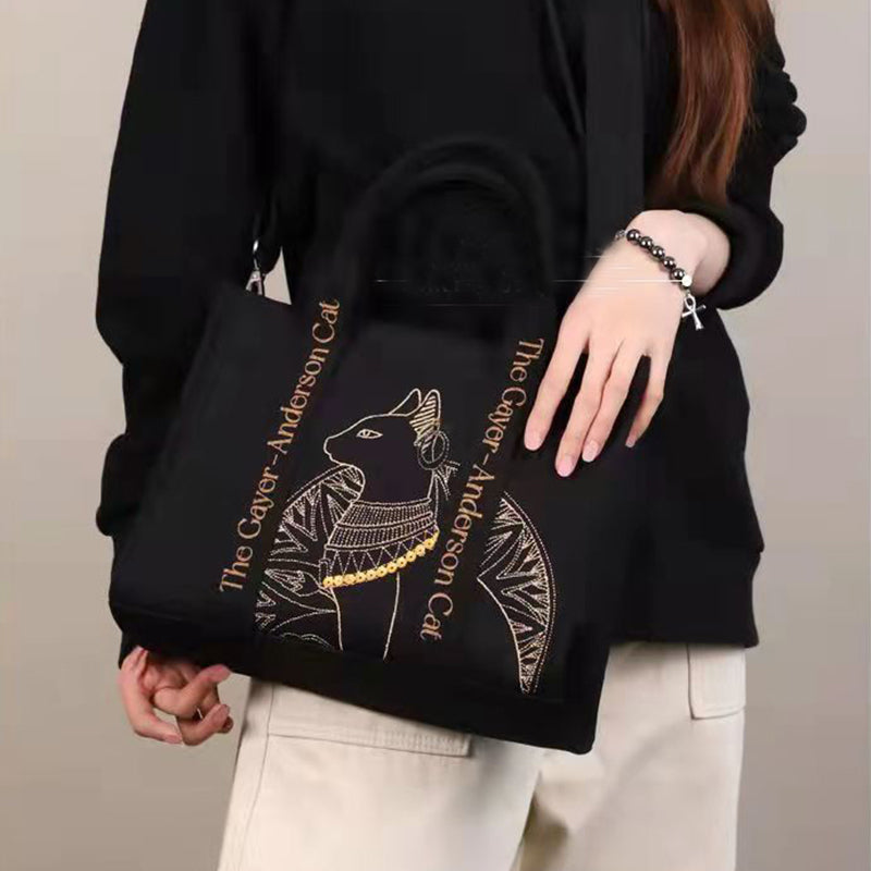 Chic Cat Embroidered Canvas Shoulder Bag - Perfect Messenger Crossbody for Students & Everyday Use