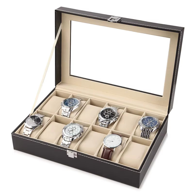 Luxurious Leather Watch Storage Case with Multiple Slots - The Perfect Organizer for Your Timepieces