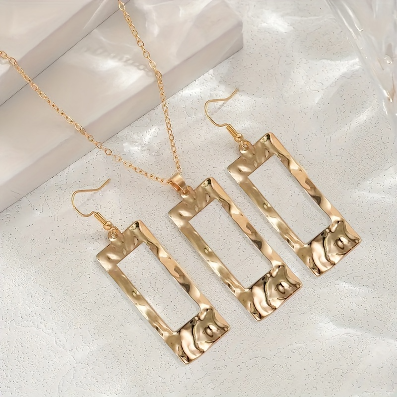 Elevate Your Style with the Lxalry Gold-Toned Hammered Geometric Jewelry Set - Eco-Friendly Recycled Alloy Necklace & Earrings for Every Occasion