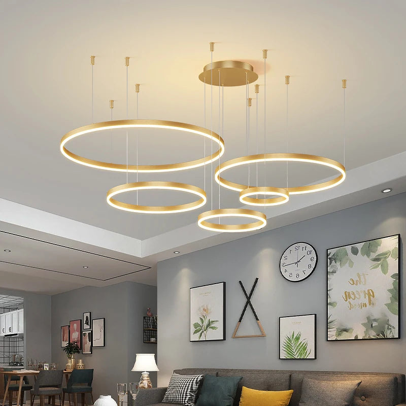 Elegant Modern LED Circular Ring Chandelier for Living Room, Bedroom, and Dining Room - Dimmable Lighting Decor